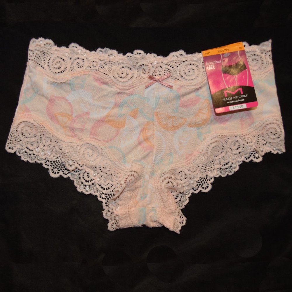 Maidenform NWT Creme de Lemon Scalloped Lace Trim Modal Cheeky Hipster 40837 S 5
